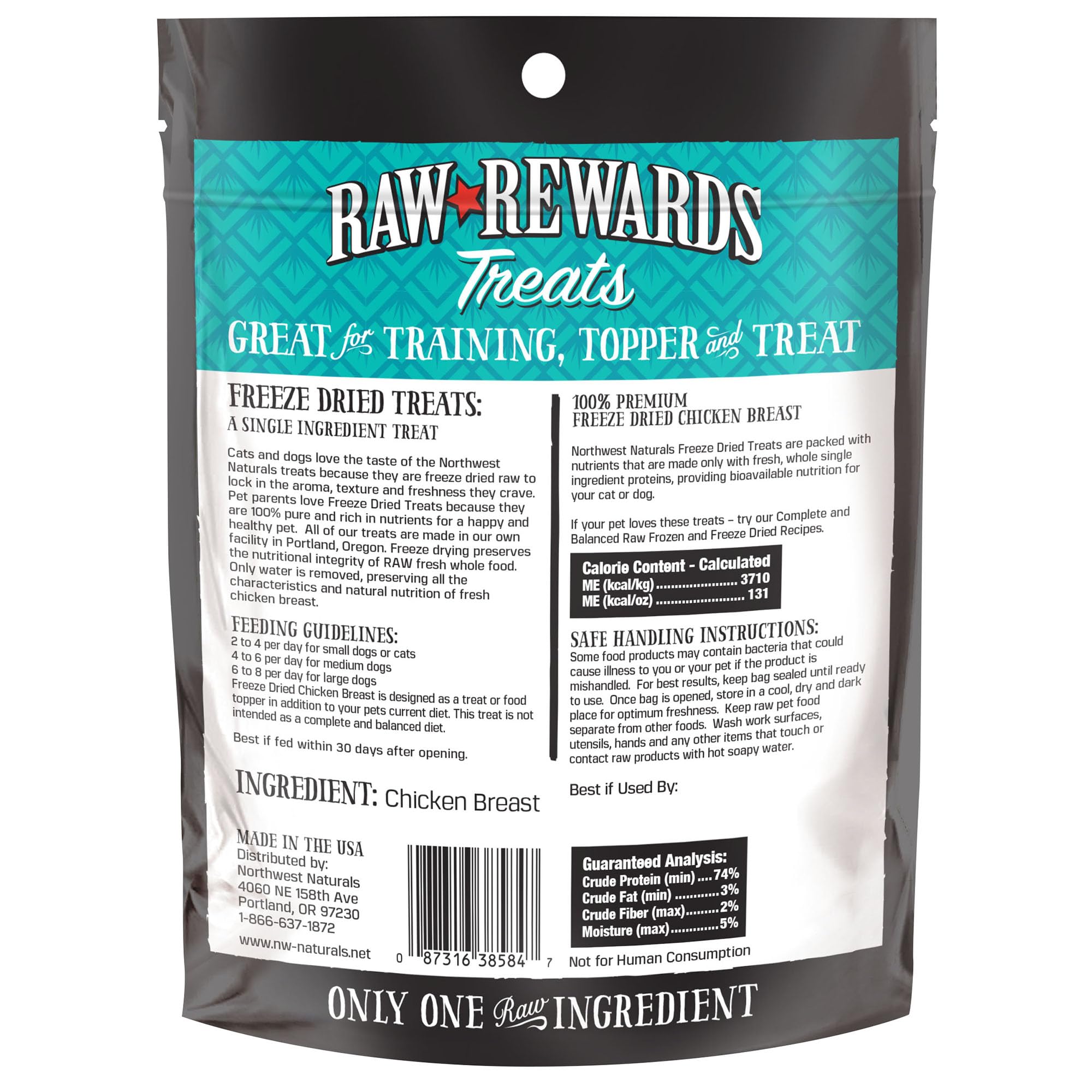 Open bag showing chicken treats ready to share with dogs and cats.