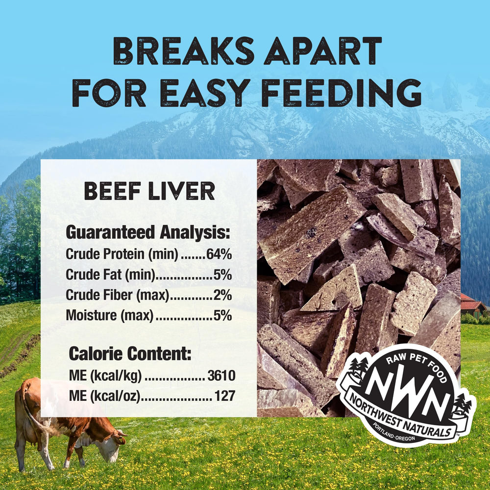 Northwest Naturals single-ingredient beef liver piece showcases pure flavor and simple nutrition.