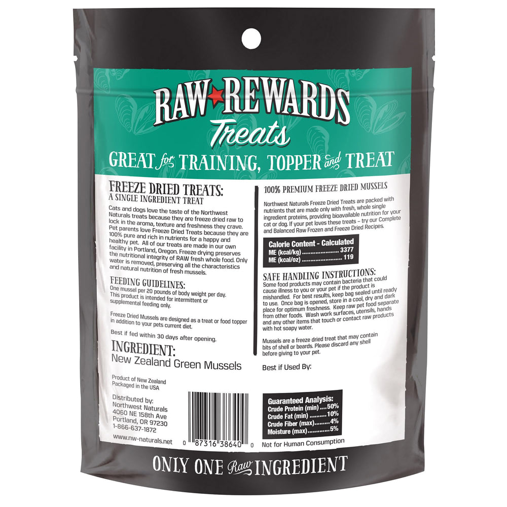Northwest Naturals travel-friendly freeze-dried mussel treats fit in pockets and bags.