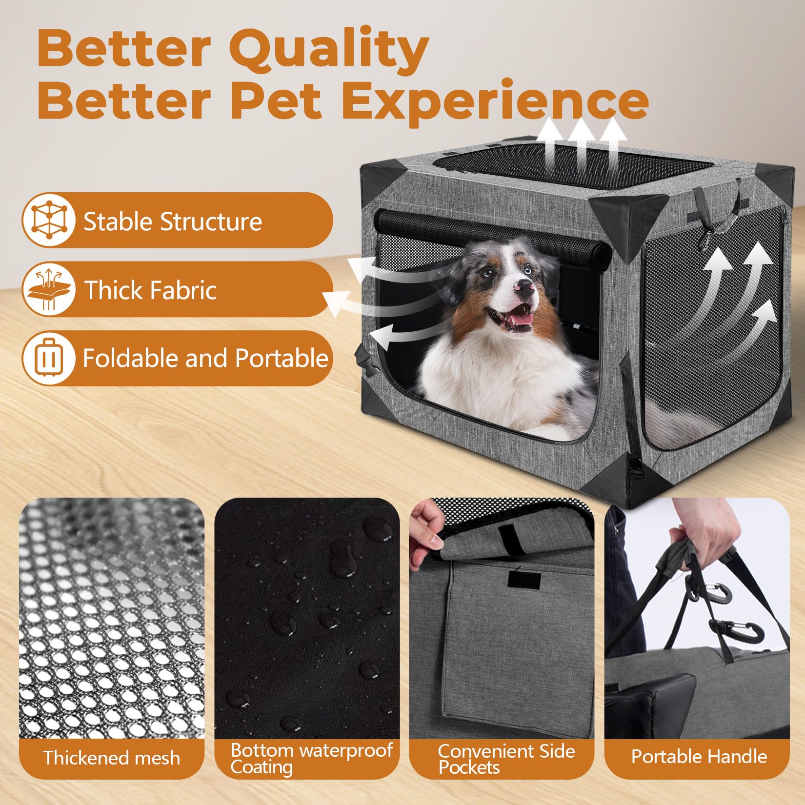 Nottia dog crate folded-flat for quick storage and easy transport