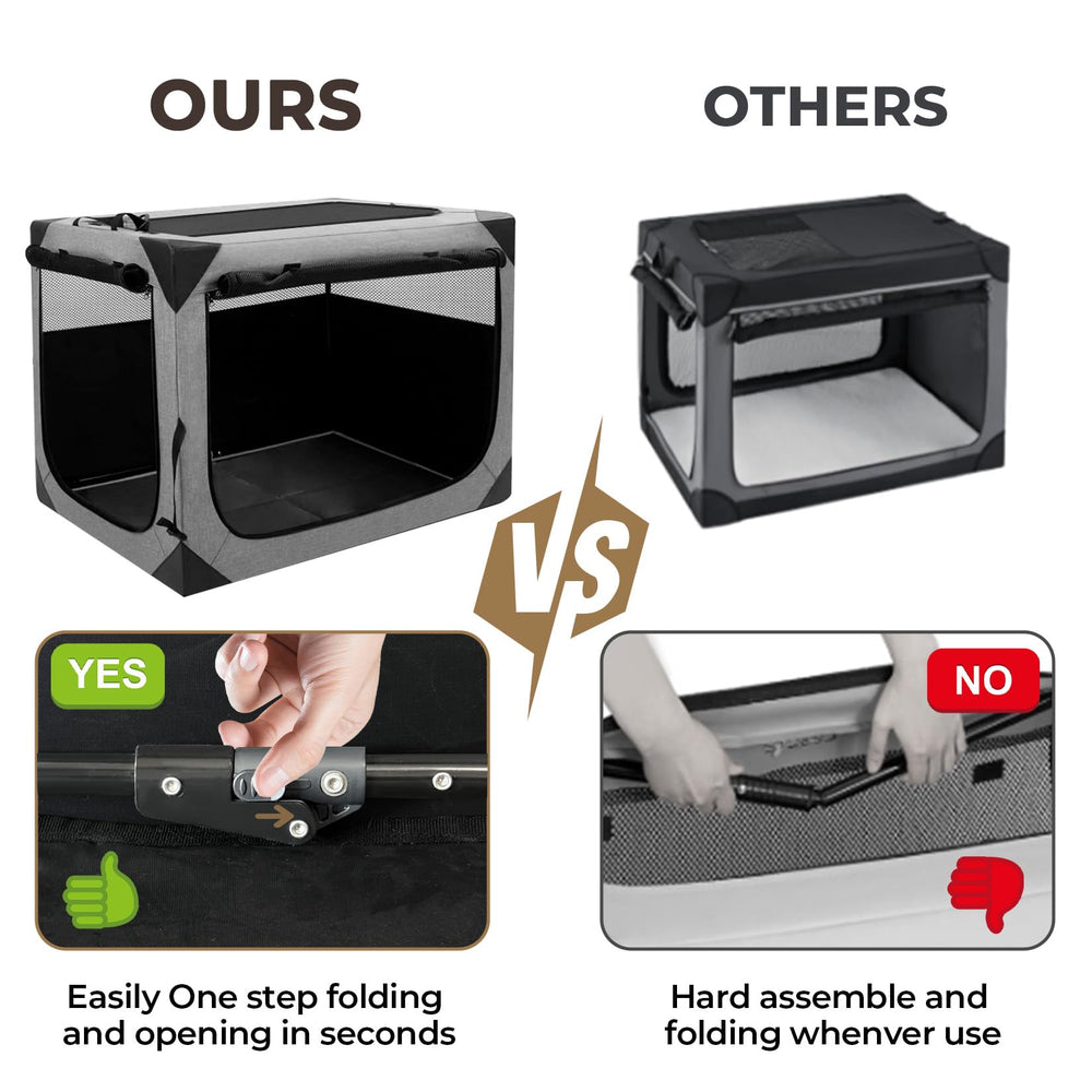 Nottia travel crate shows reinforced corners and breathable mesh for ventilation.