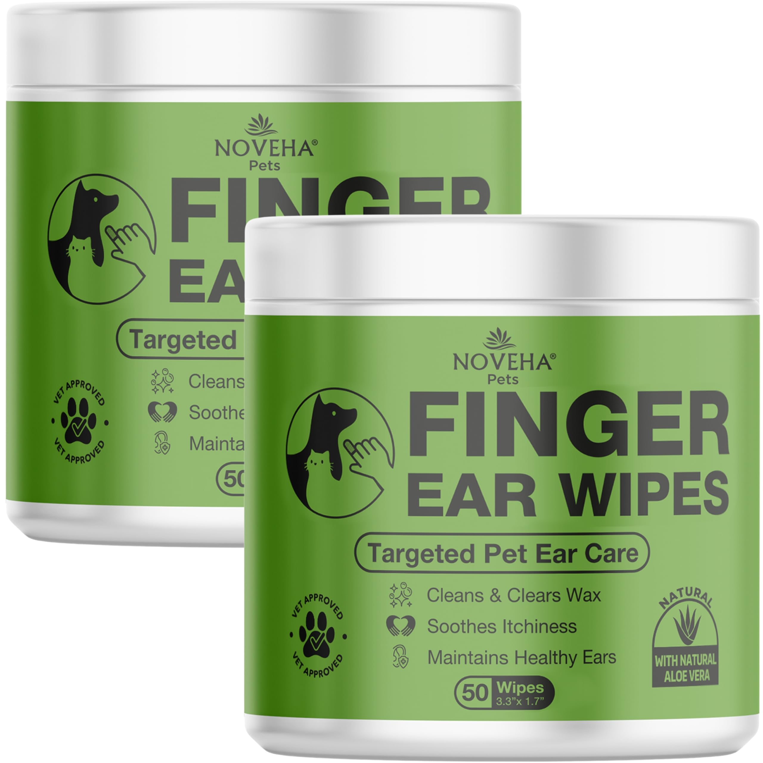 NOVEHA dog ear wipes finger design close-up for precise cleaning