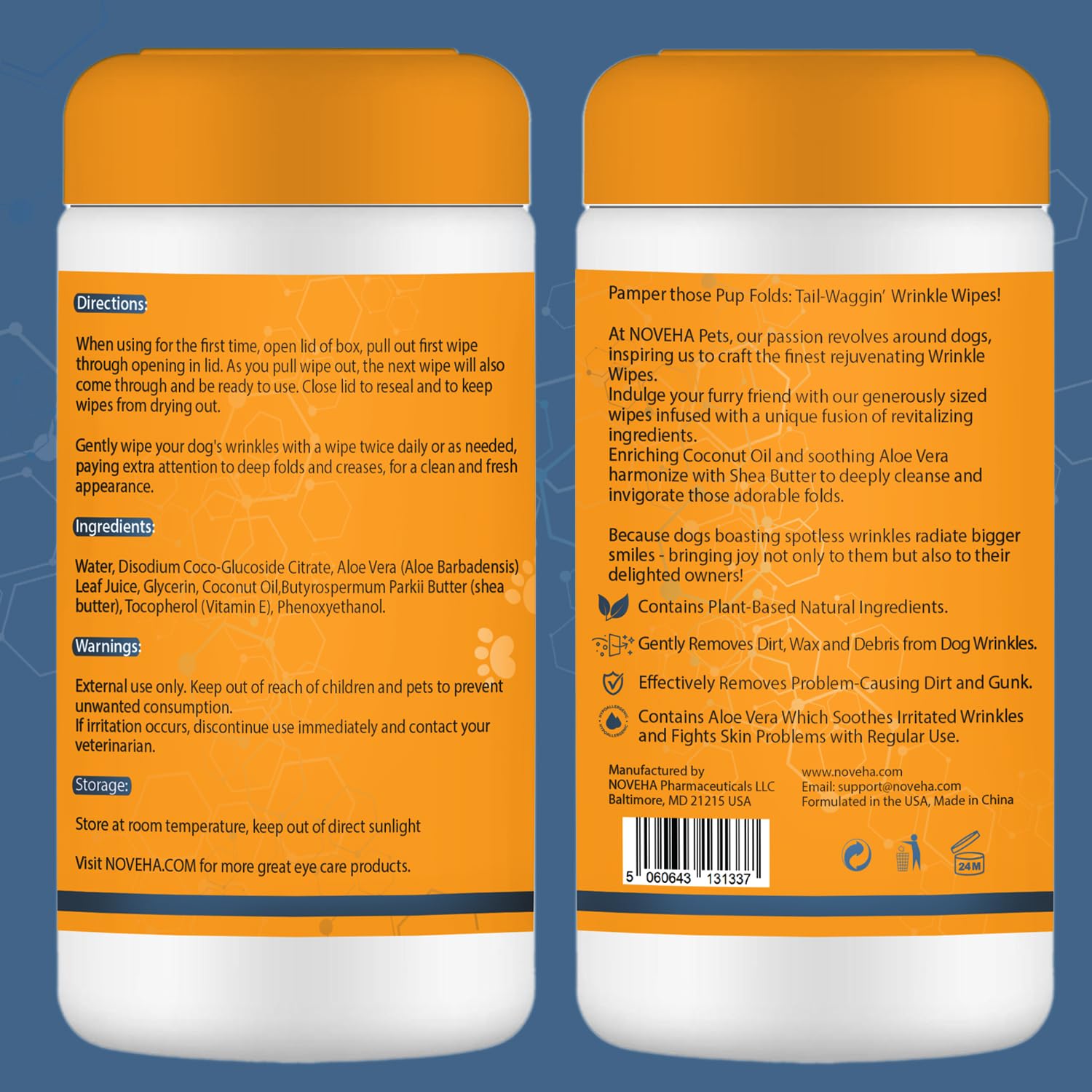 NOVEHA 5x7 inch wipes designed for long-lasting freshness with resealable lid.