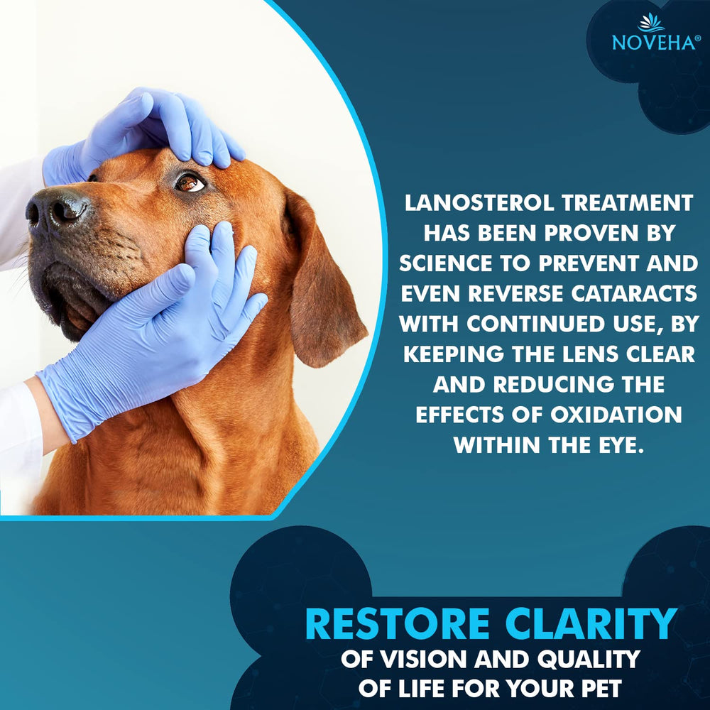 NOVEHA Pet Drops lifestyle scene with pets for soothing eye comfort.
