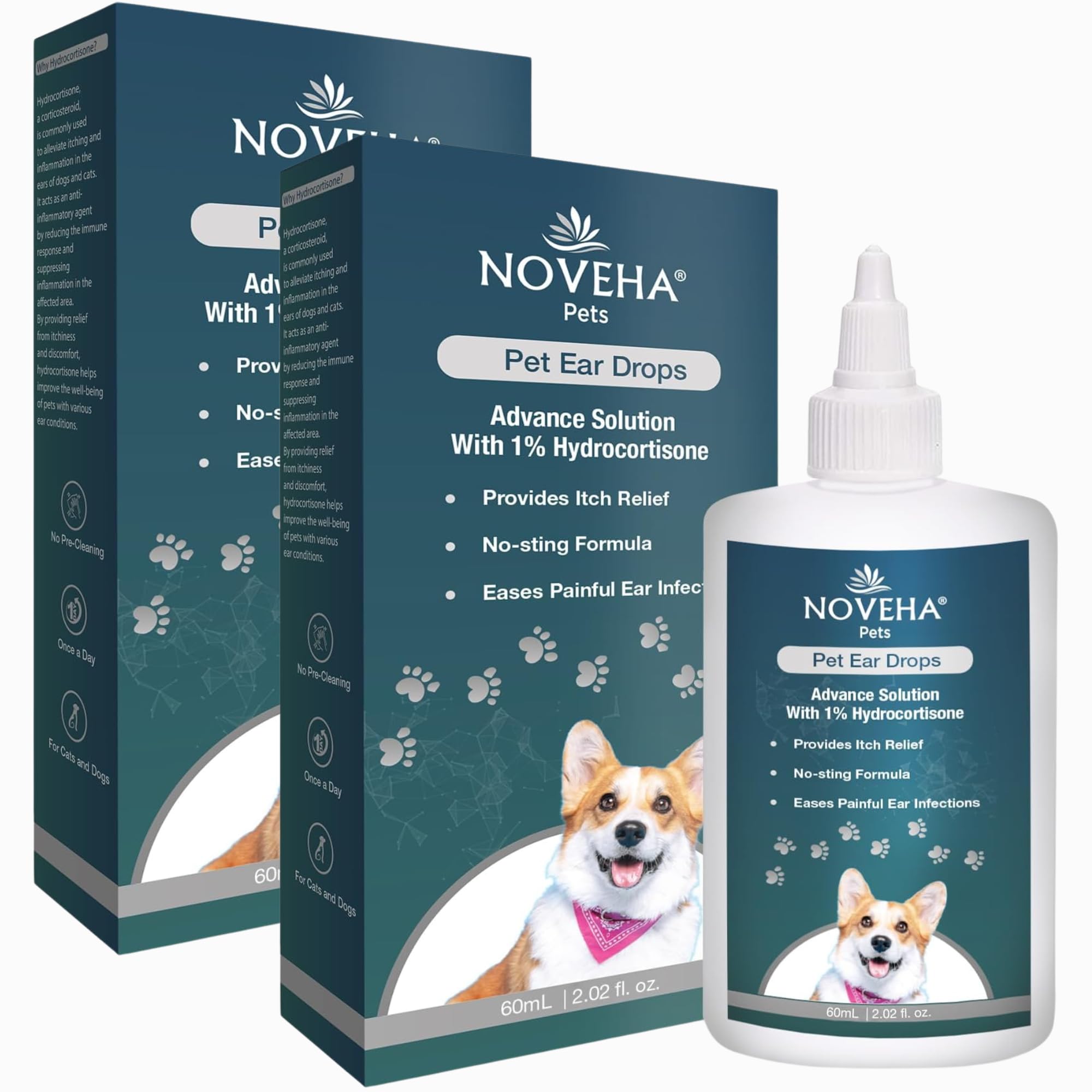 NOVEHA Pet Ear Drops bottle with dropper for easy, precise dosage