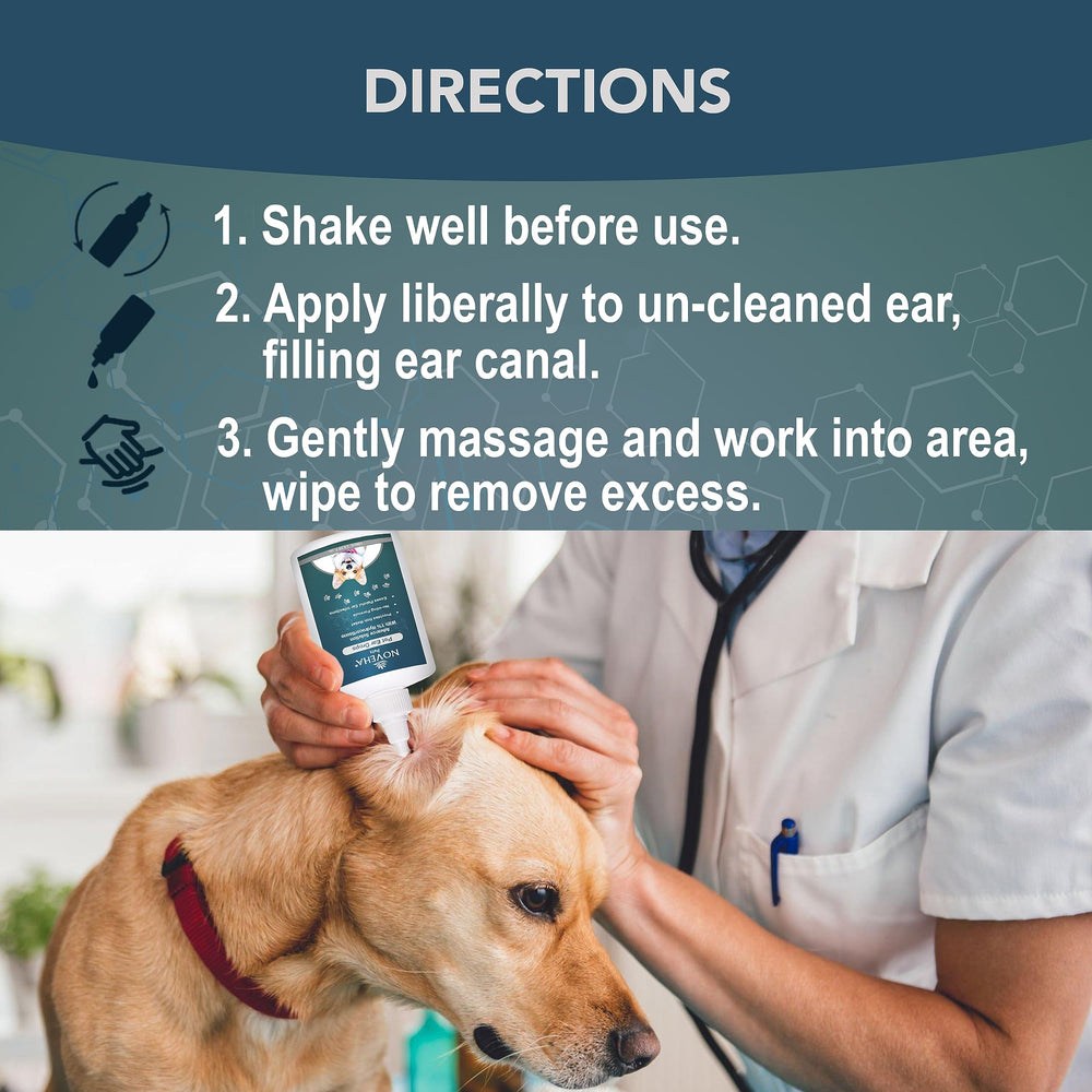 NOVEHA Pet Ear Drops in dog care scene supporting reduced ear discomfort