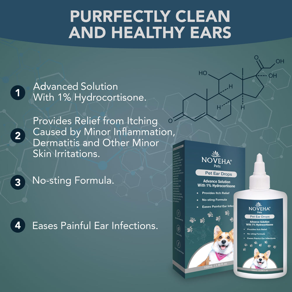 NOVEHA Pet Ear Drops 60ml pack displayed for convenient multi-pet care