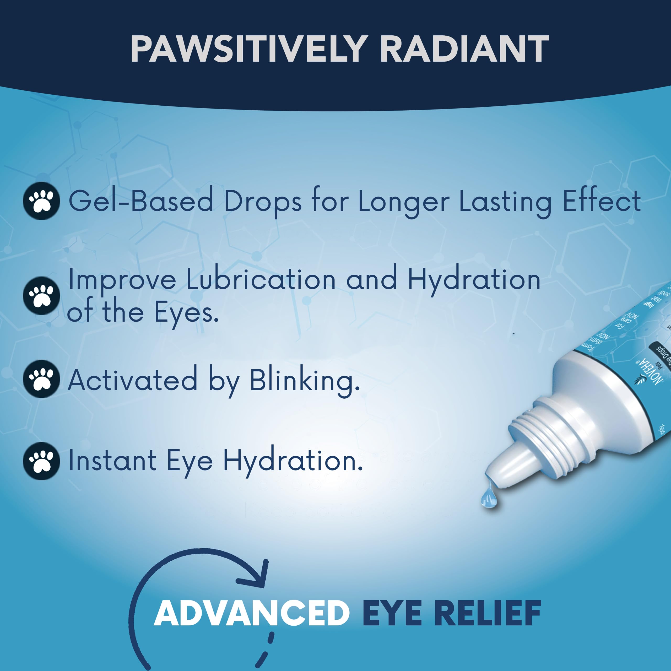 NOVEHA Pet Gel Eye Drops dispense action showcases easy application
