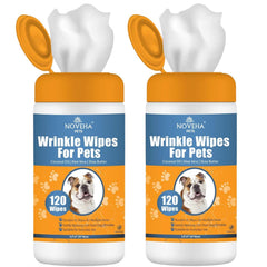 NOVEHA Wrinkle XL Wipes pack outer shows two-pack convenience for travel-ready pet care