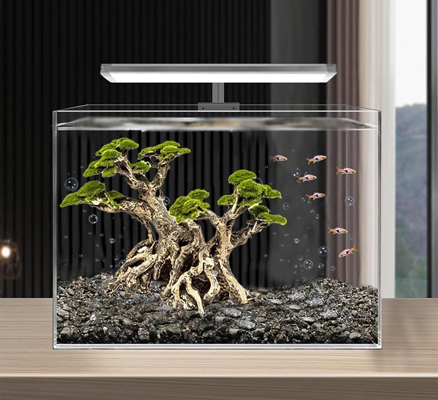 Novelsite sandstone rocks enhance aquascaping texture and contrast for a balanced layout