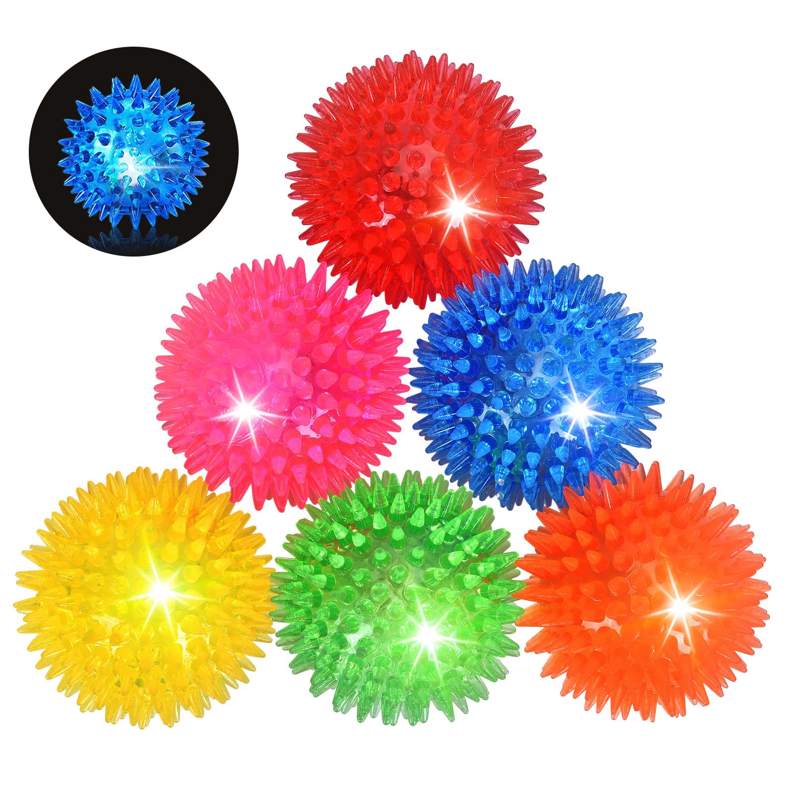 Novkin LED dog ball 6-pack front view shows bright glow for engaging fetch.