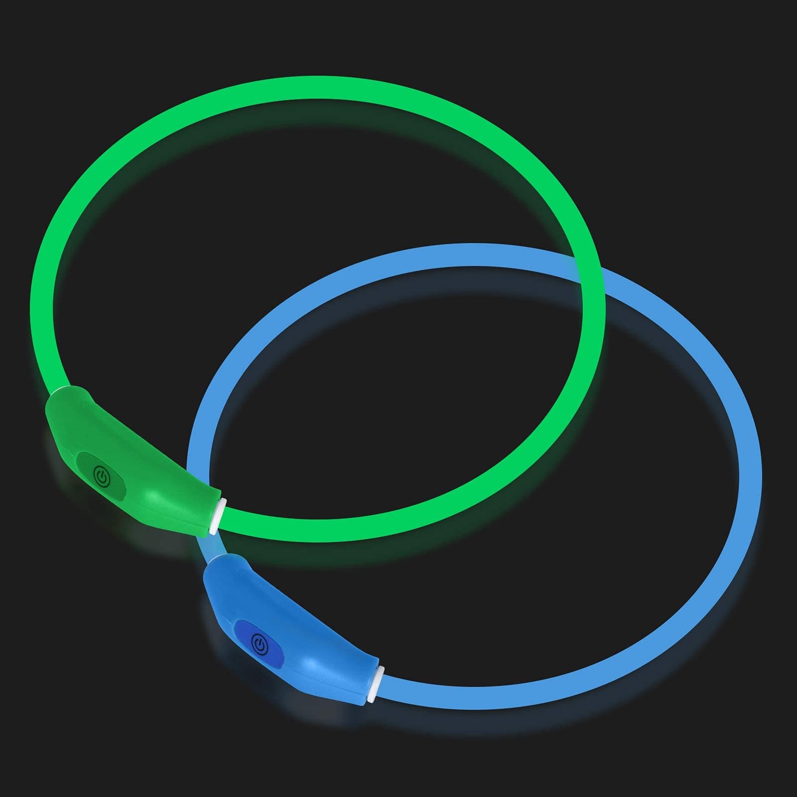 Novkin LED dog collar pack green and blue front view for safer night walking.