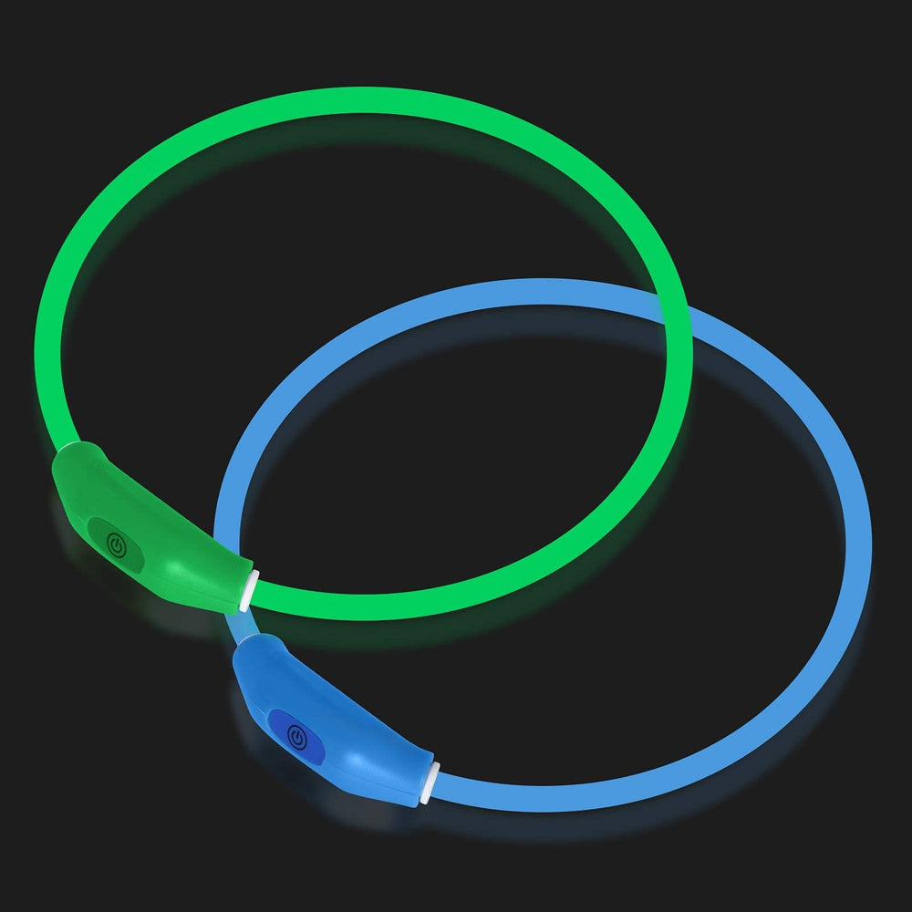 Novkin LED dog collar pack green and blue front view for safer night walking.