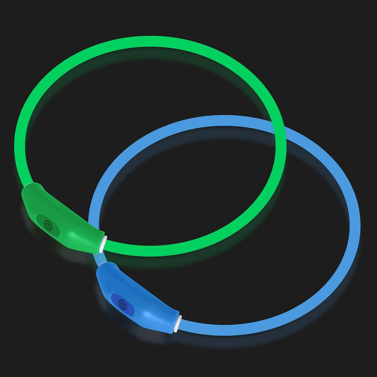Novkin LED dog collar pack green and blue front view for safer night walking.