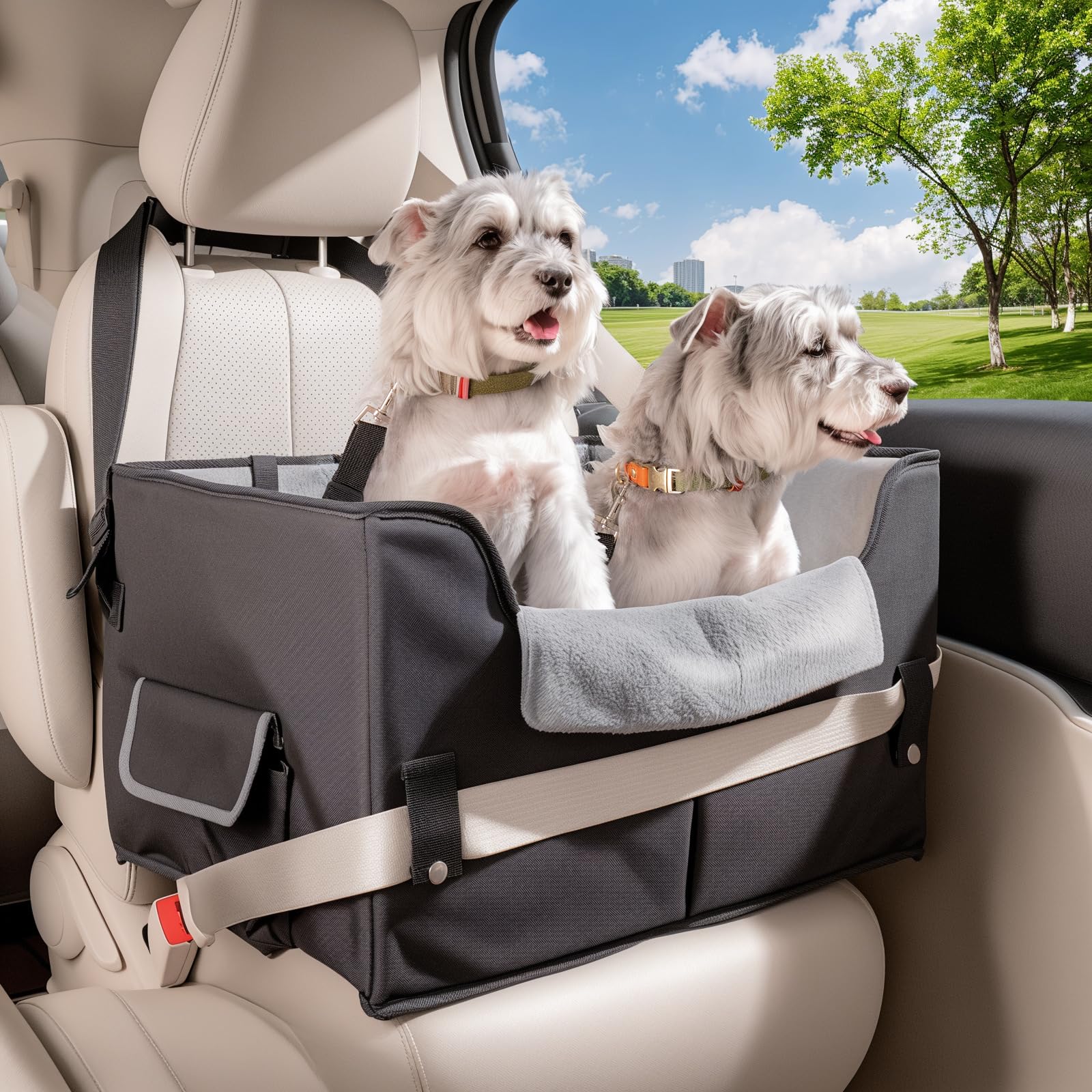 NOVOLAB dog car seat elevated view for comfortable window viewing