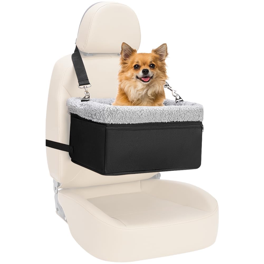 NOVOLAB dog car seat front view highlights elevated comfort for small pets on road trips.
