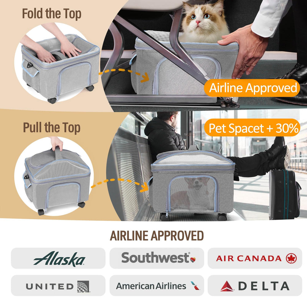 NOVOLAB soft-sided carrier open-entry demonstrates easy pet access.