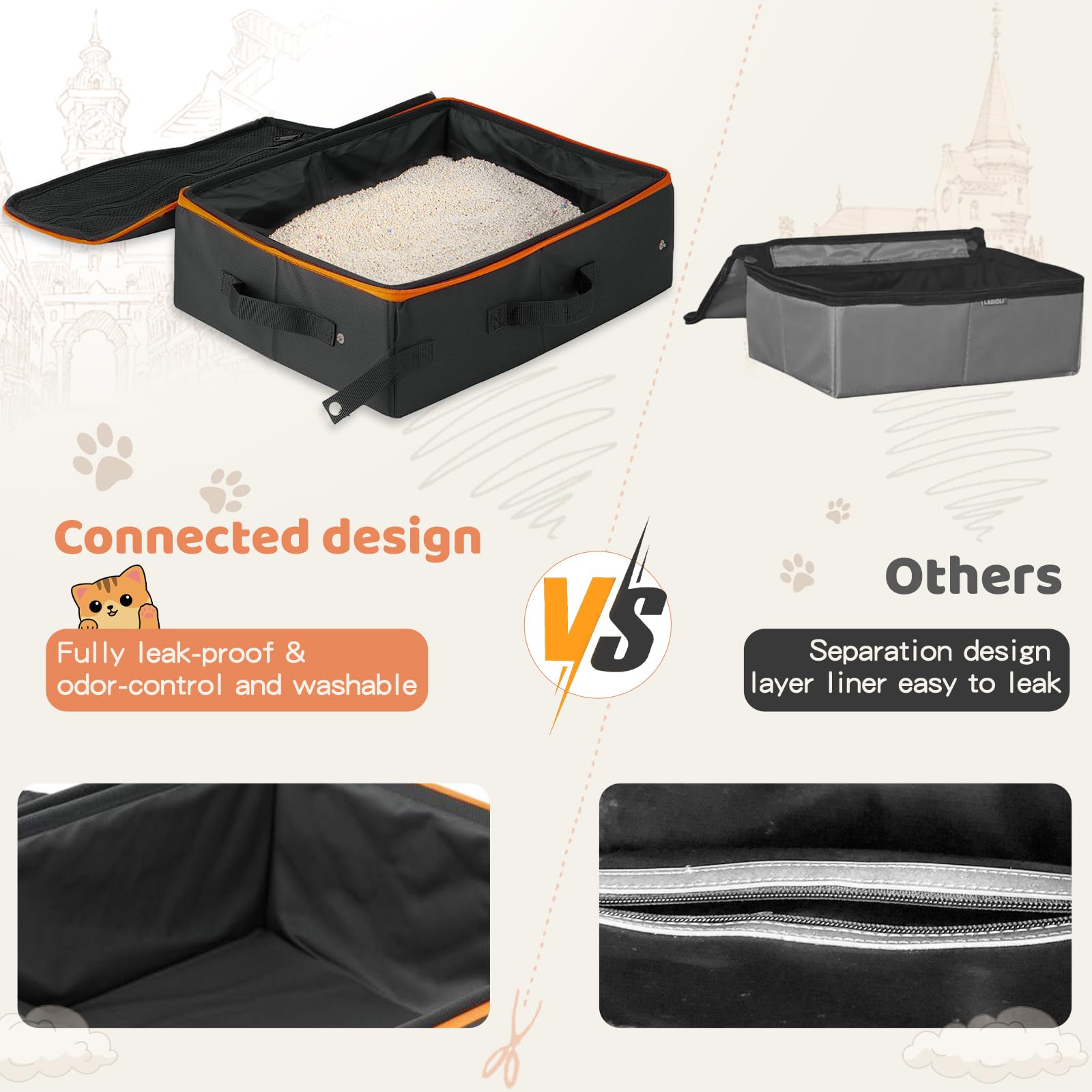 NOVOLAB travel litter box with easy-clean interior and dirt-resistant exterior