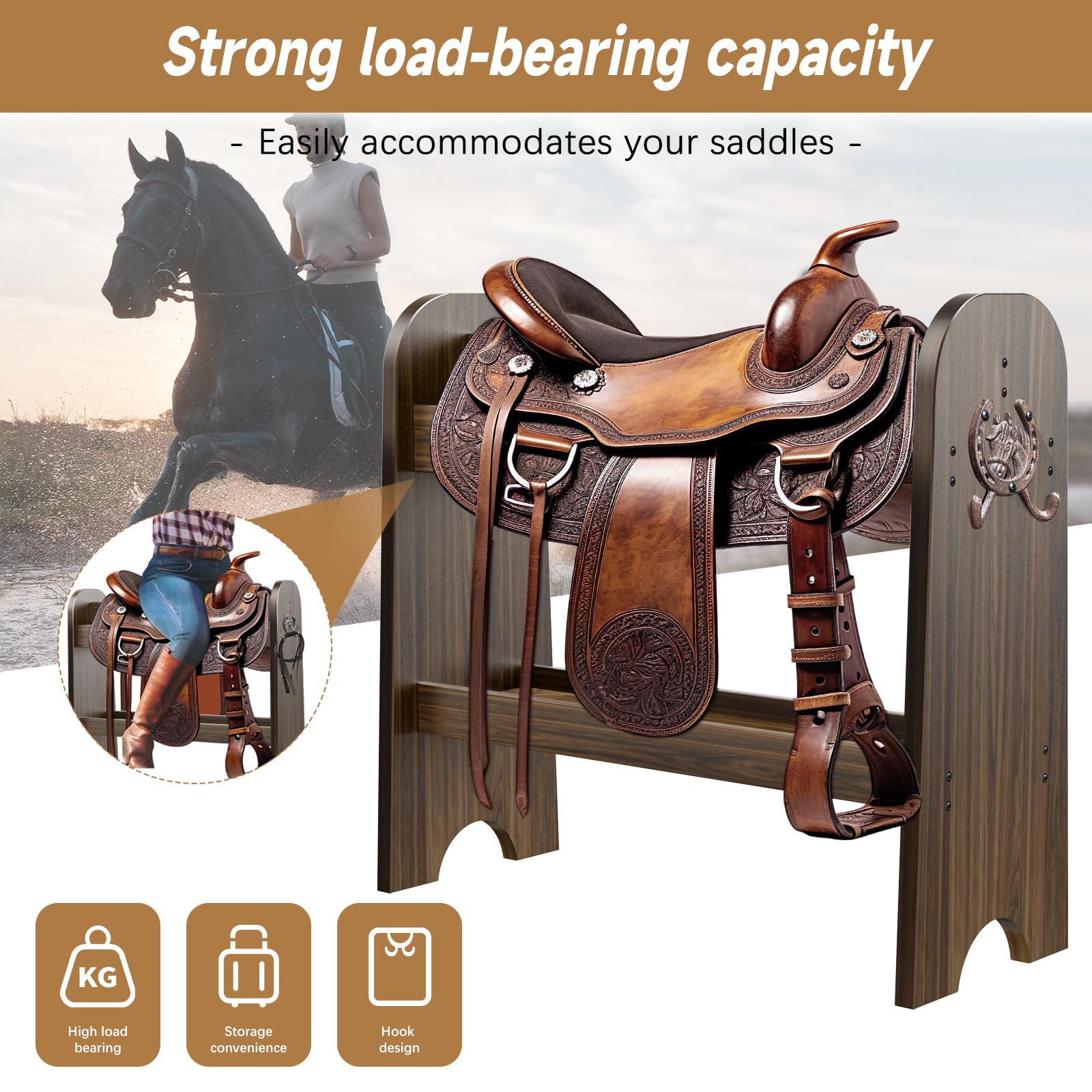 Novona saddle rack side view highlights sturdy build and compact footprint