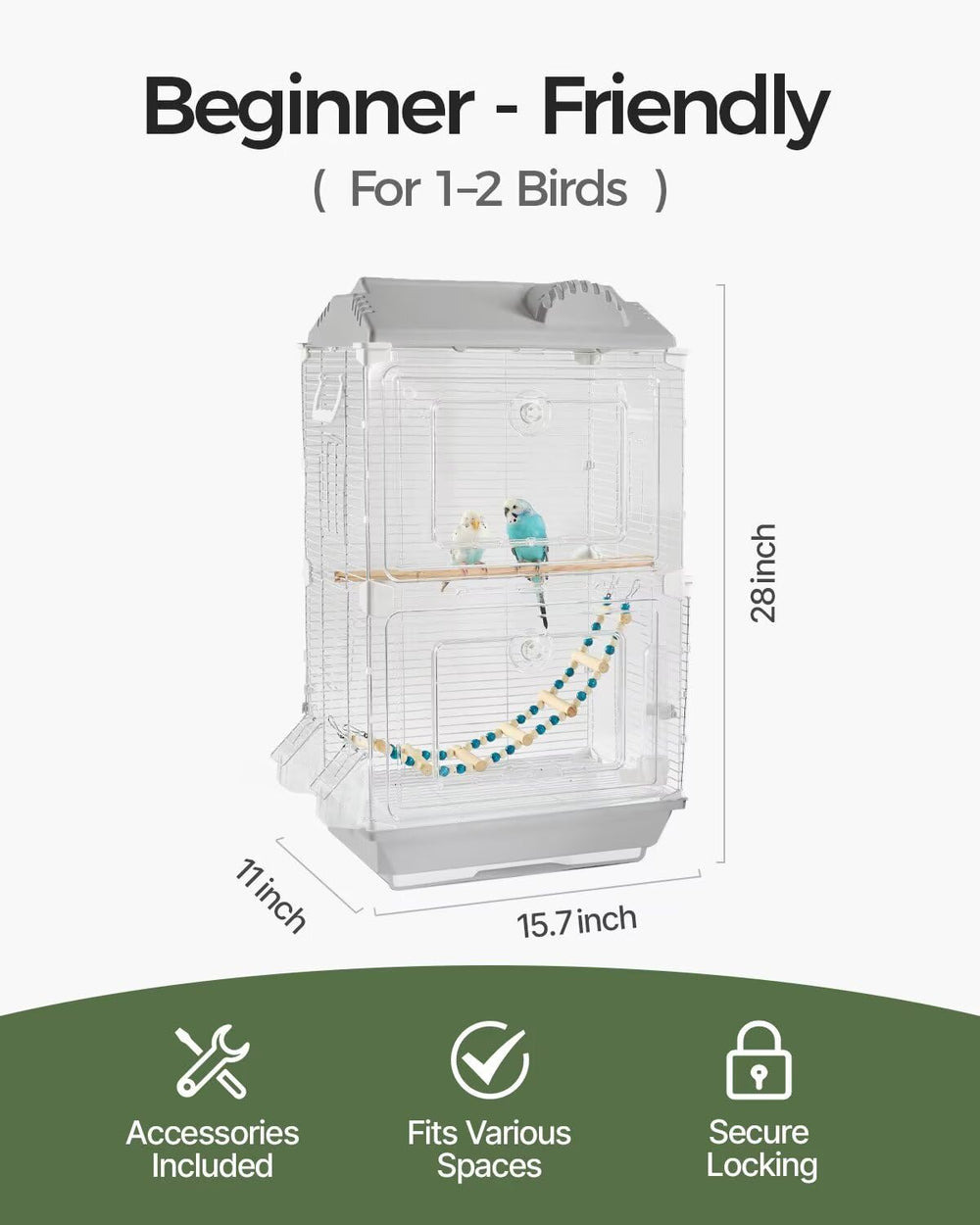 Novoto Clear View Bird Cage travel-ready design suitable for indoor use and transport.