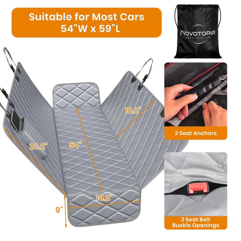 Novotopia seat cover uses durable 600D fabric for long-lasting use.