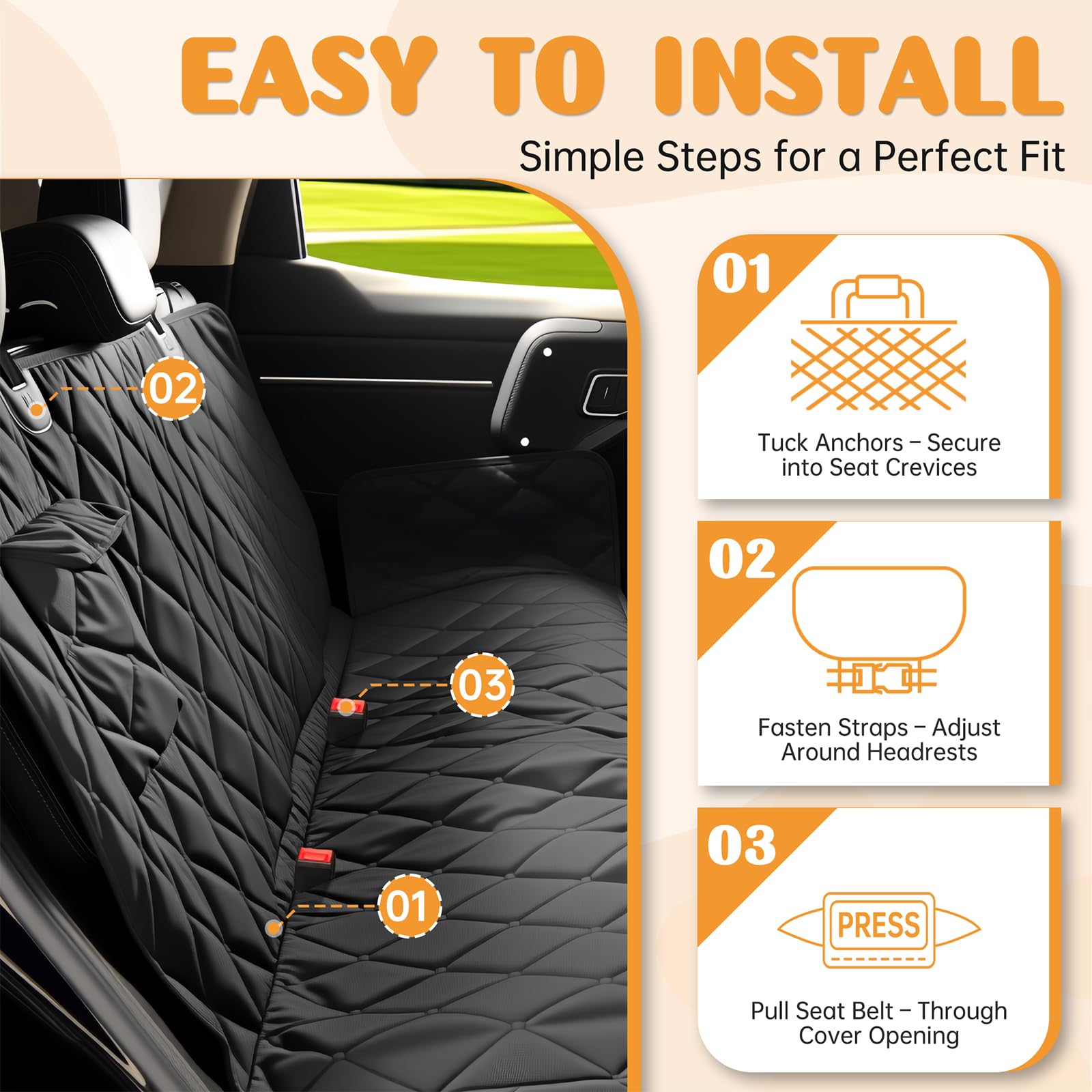 Novotopia dog seat cover fits sedans, SUVs, and trucks for protection.