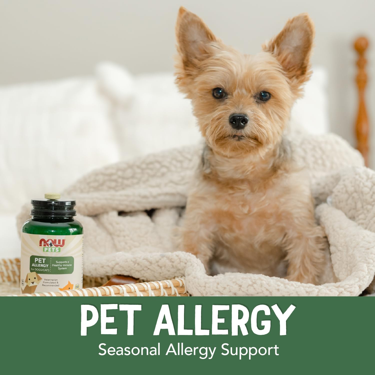 NOW Pets Pet Allergy NASC badge on label supporting quality and integrity