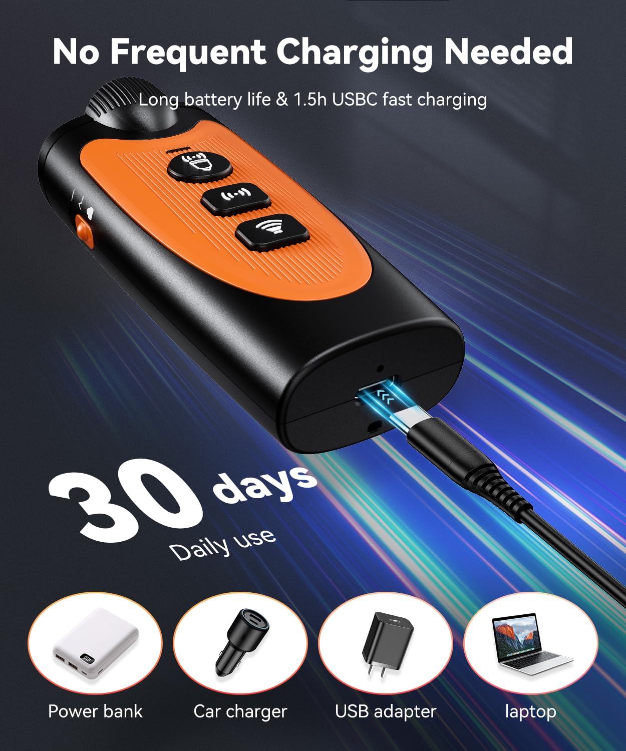 NoxLumina charging USB-C port for quick recharging on the go