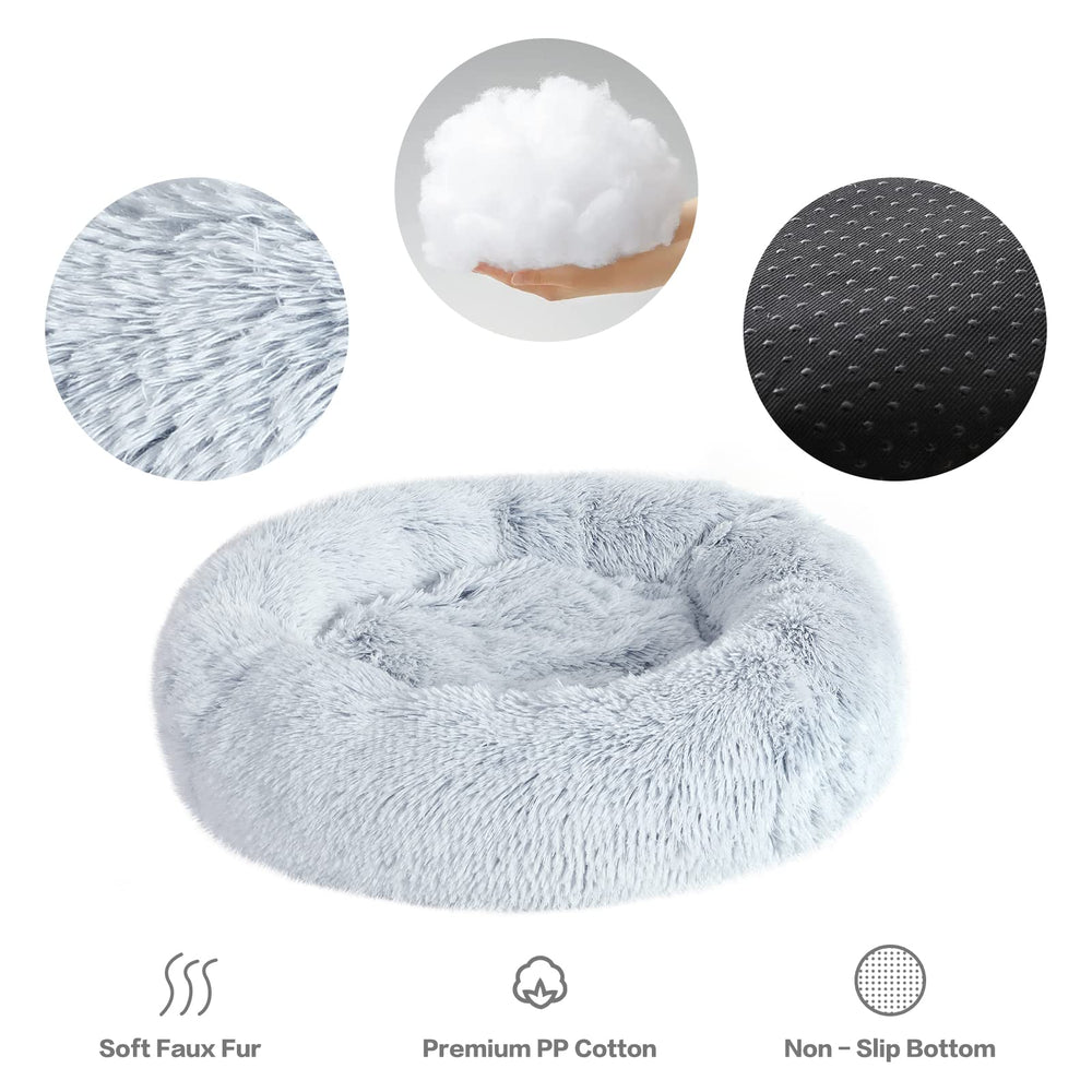 NOYAL Calming Donut Bed closeup of plush faux fur warmth and softness