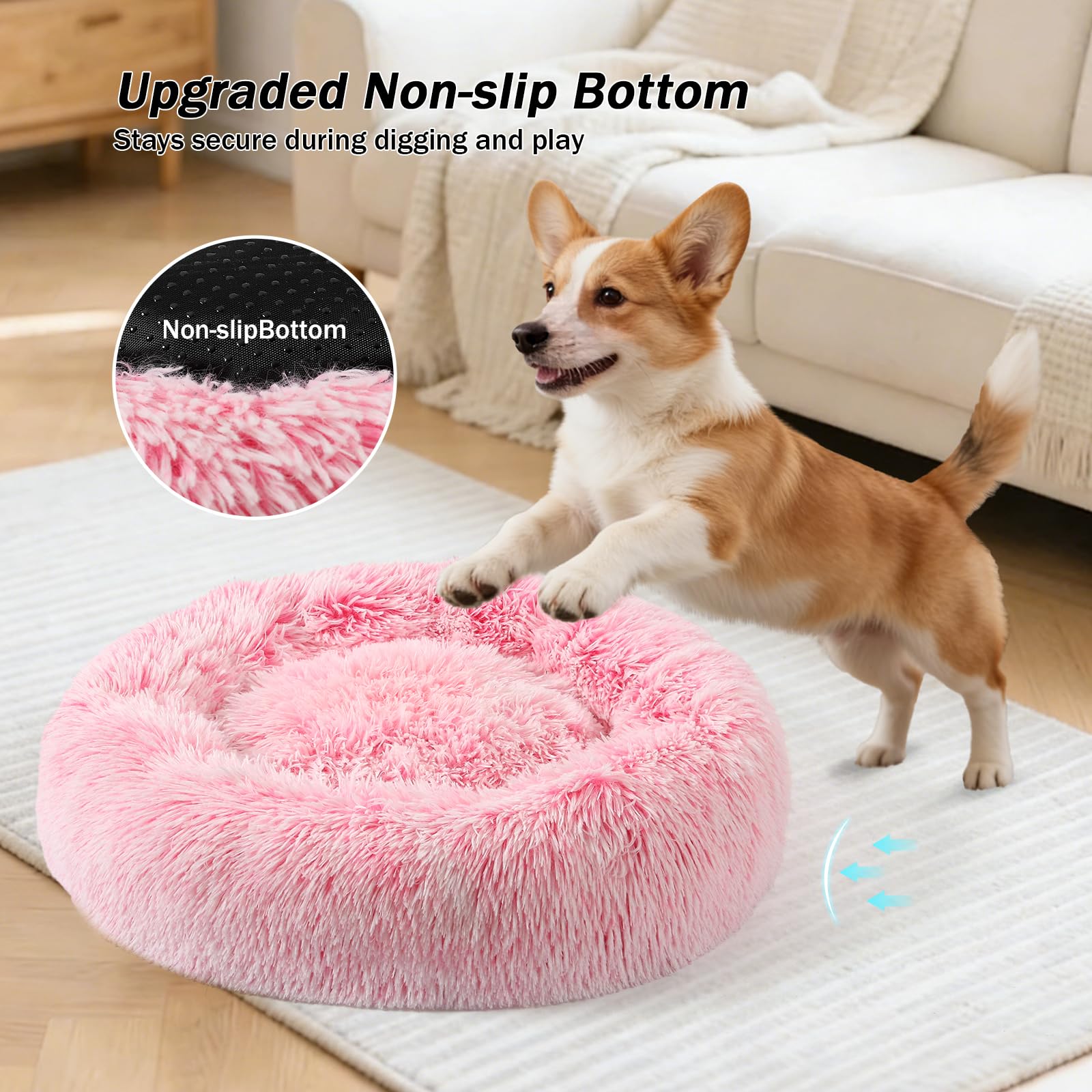 NOYAL cama en forma de dona, base antideslizante para descansar estable.