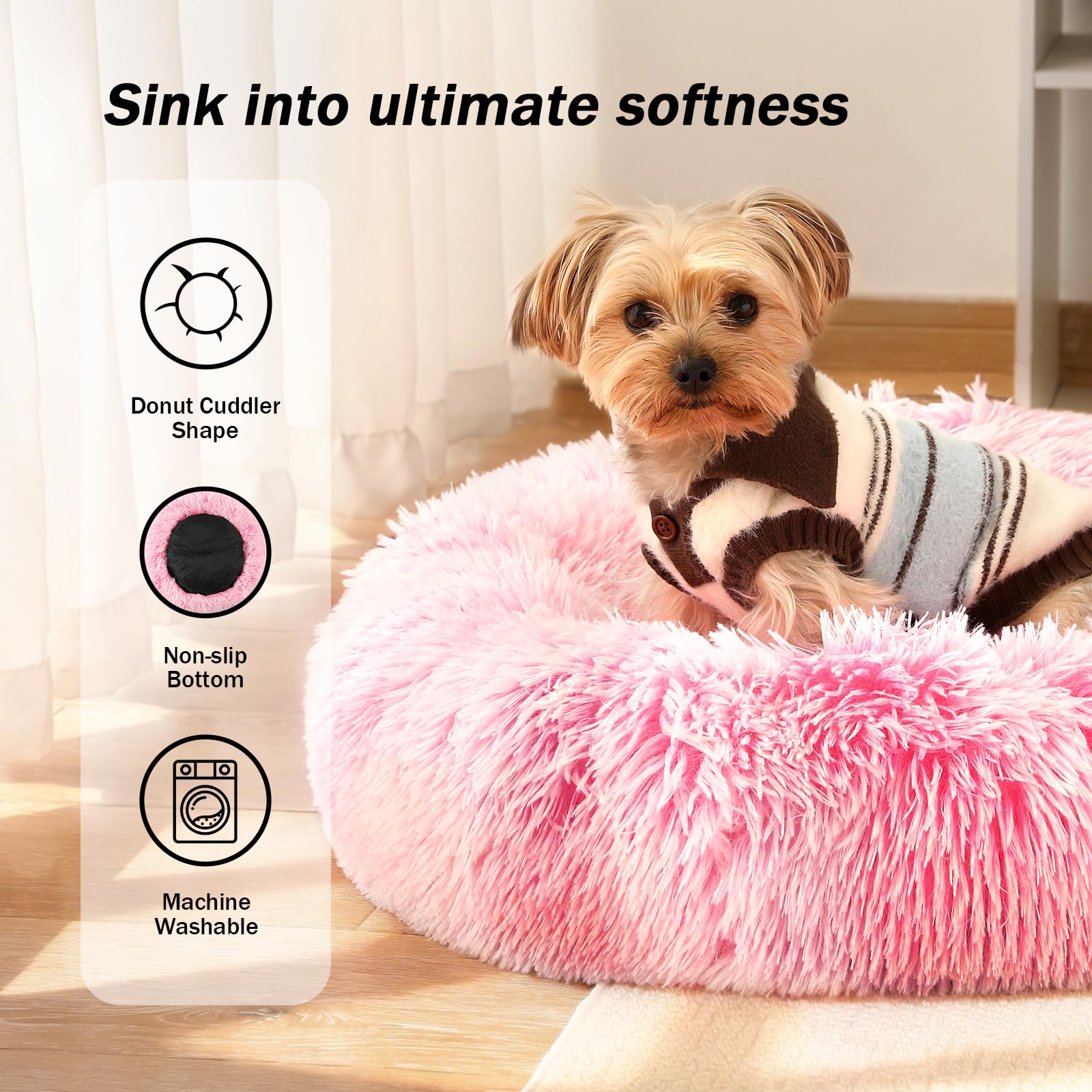 NOYAL cama en forma de dona con felpa suave, calor reconfortante para siestas.