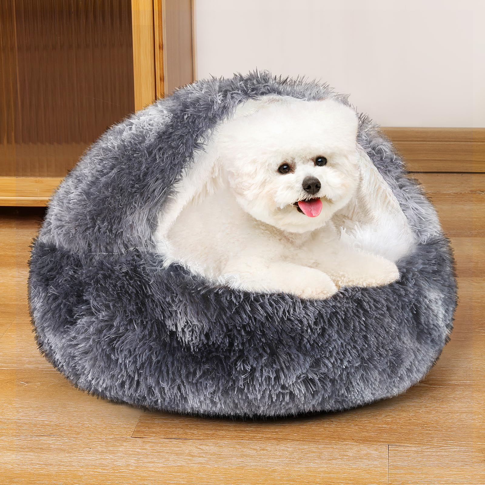 NOYAL Round Hooded Donut Bed anti-slip bottom ensuring stable placement on floors.