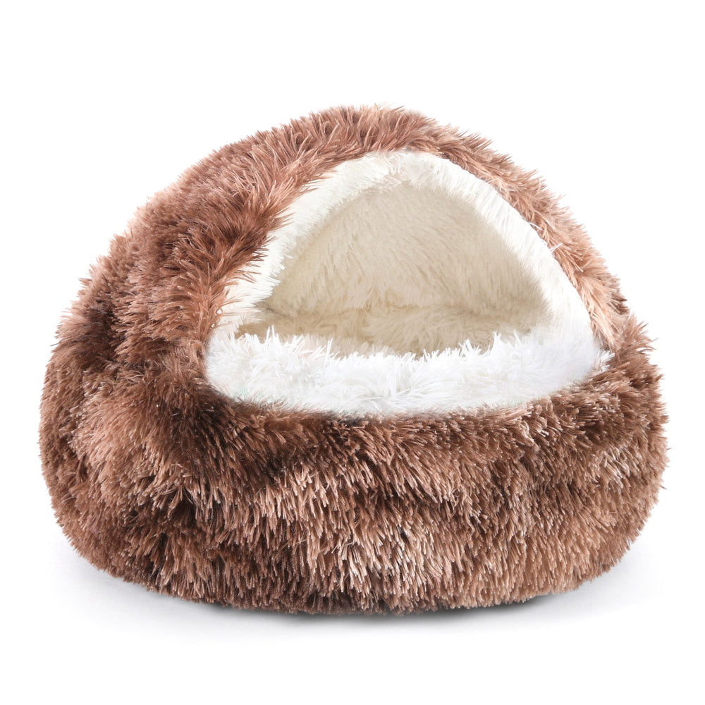 Noyal round hooded donut bed hood detail highlights secure nap zone