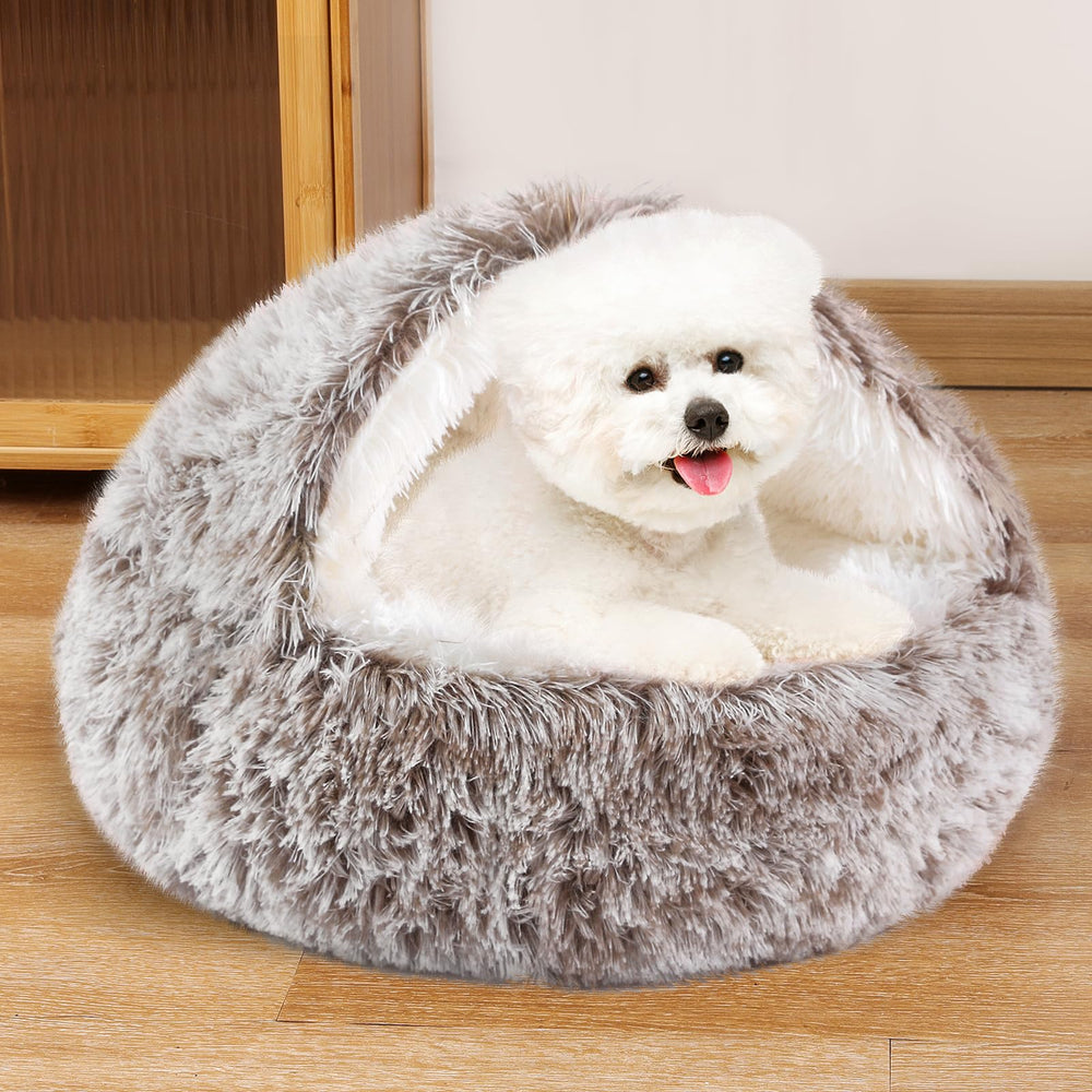 Noyal Round Hooded Donut Bed in a living room setting for cozy, everyday use.