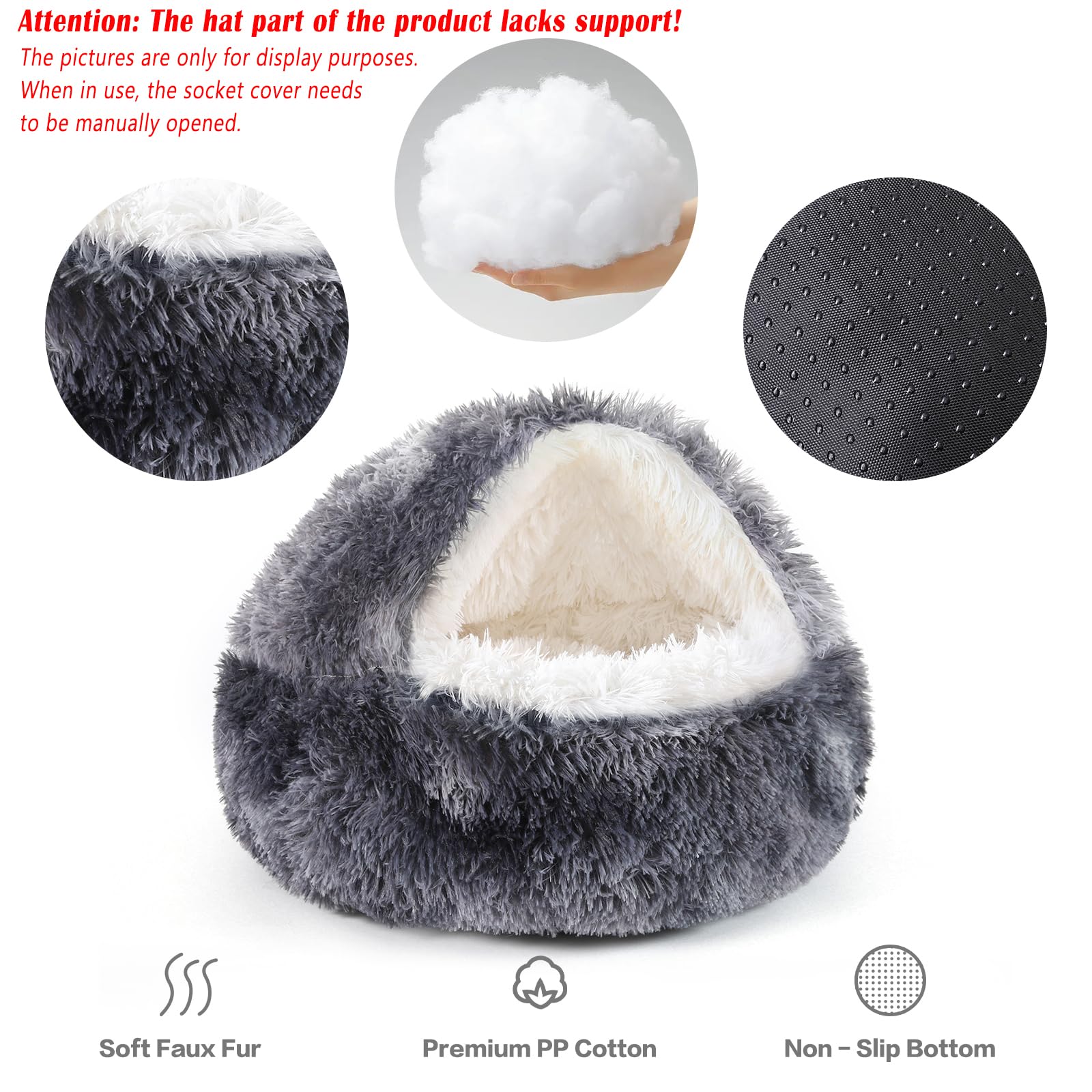 NOYAL Round Hooded Donut Bed inside view illustrating den-like retreat for anxiety-friendly rest.