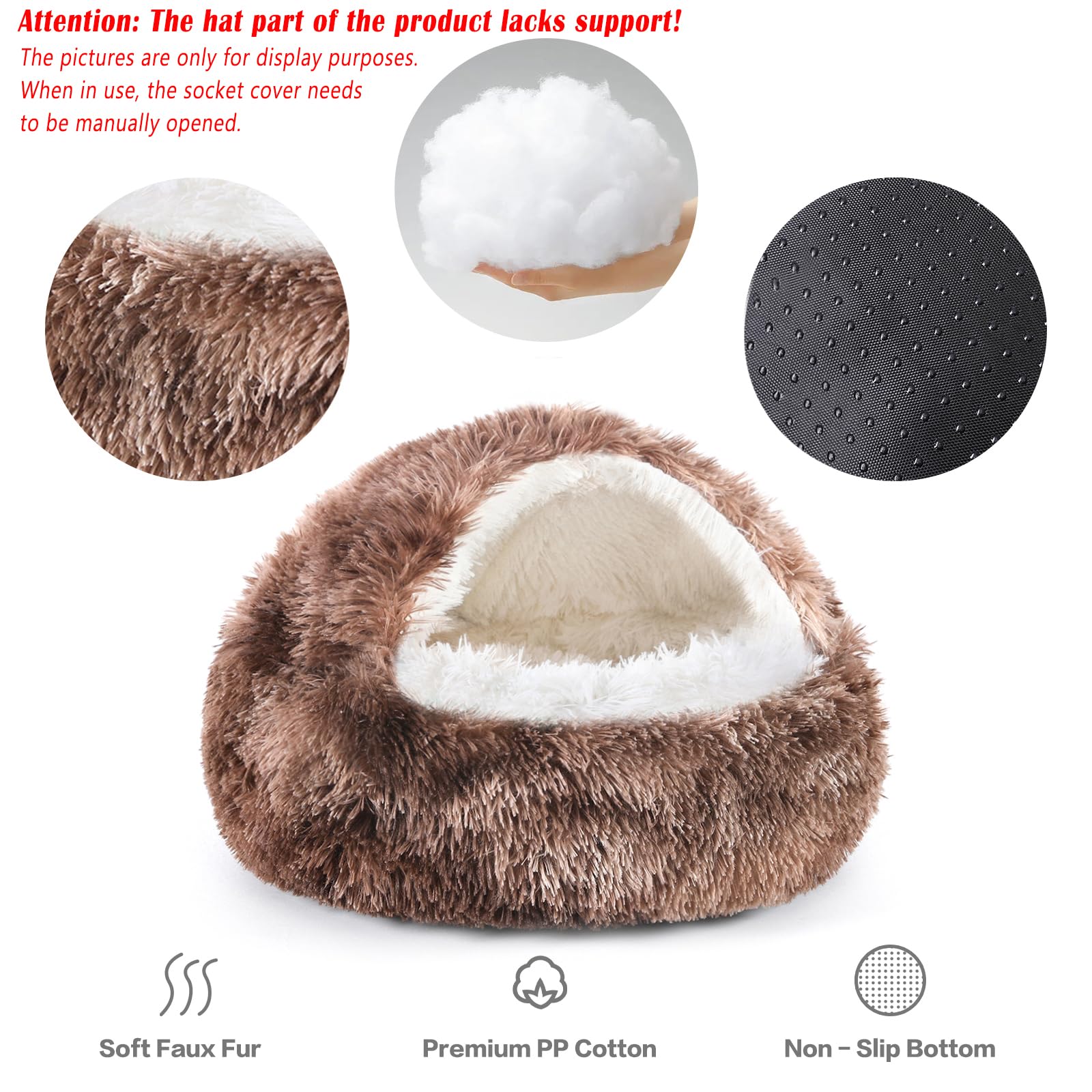 Noyal round hooded donut bed plush fabric close-up showing ultra-soft warmth