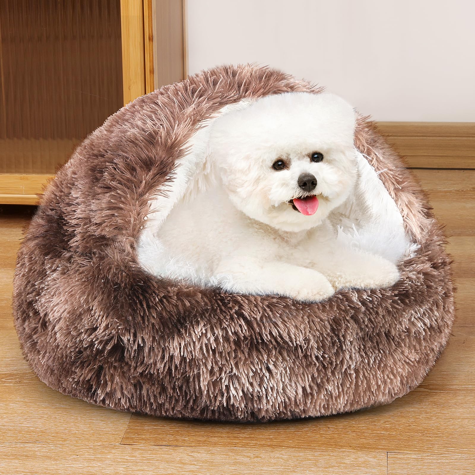 Noyal round hooded donut bed satisfaction guarantee badge