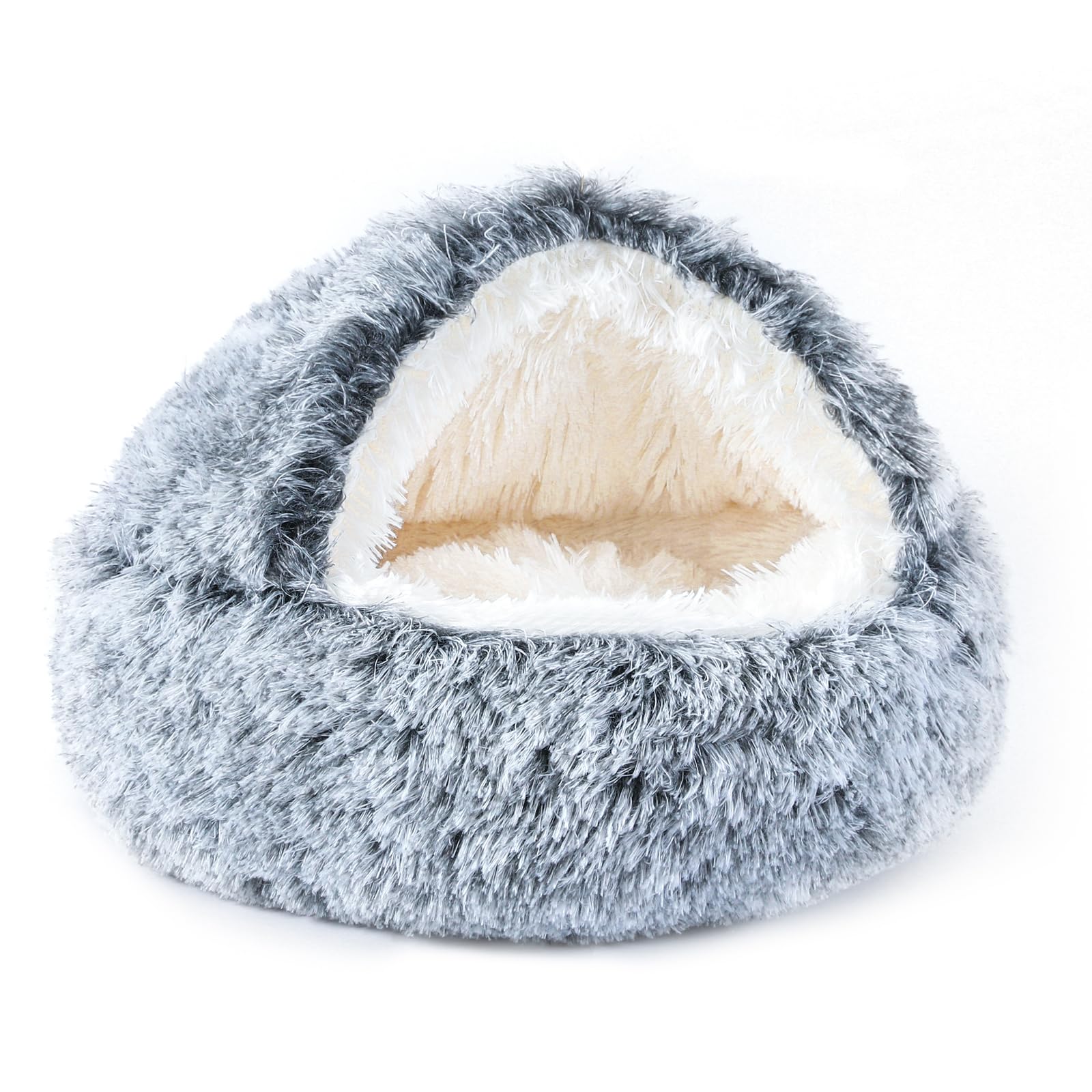 NOYAL round hooded donut bed cover closeup showing cozy den-like retreat for anxious pets