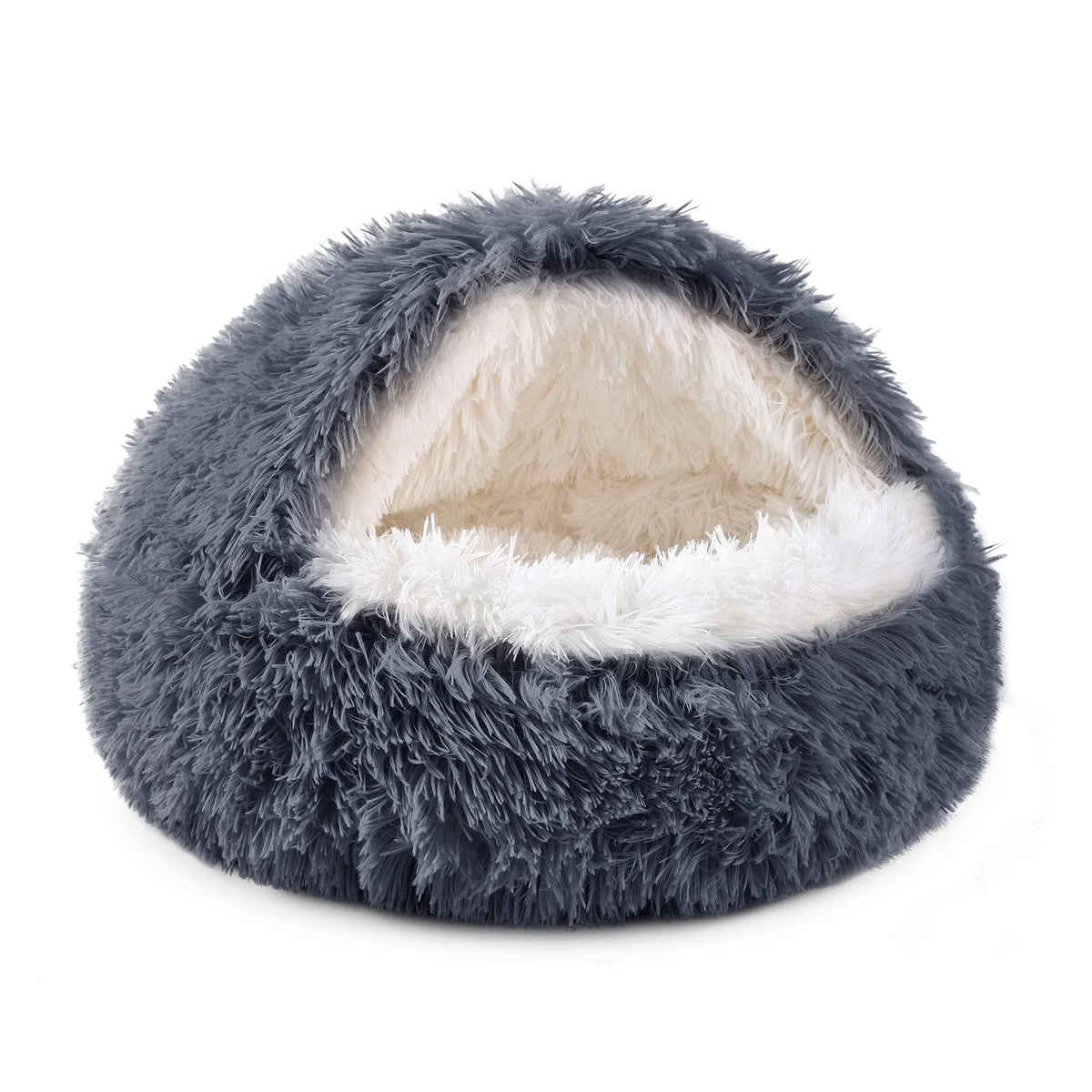 NOYAL Round Hooded Donut Dog Bed front view shows cozy warmth and secure sleep