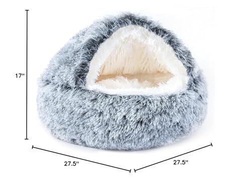 NOYAL Round Hooded Donut Dog Bed on a sofa demonstrates cozy retreat for nap time.