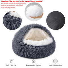 NOYAL Round Hooded Donut Dog Bed inside hooded cave creates a cozy retreat for anxious pets