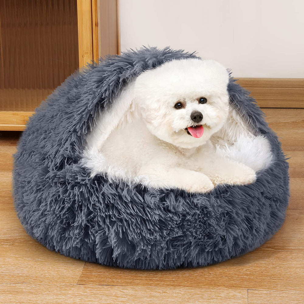 NOYAL Round Hooded Donut Dog Bed washable cover simplifies cleanup after naps
