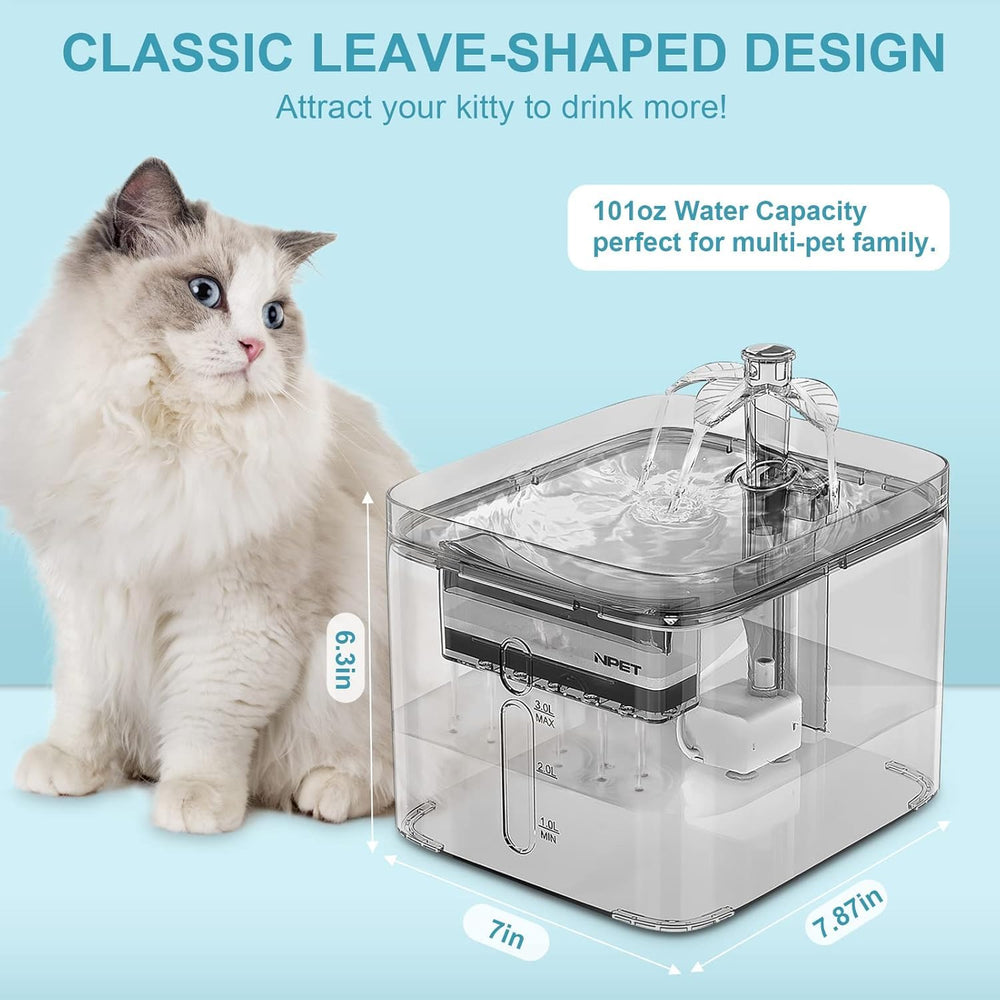 NPET cat water fountain transparent-tank shows water level clearly
