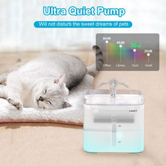 NPET cat water fountain triple-filter system cleans and improves taste.