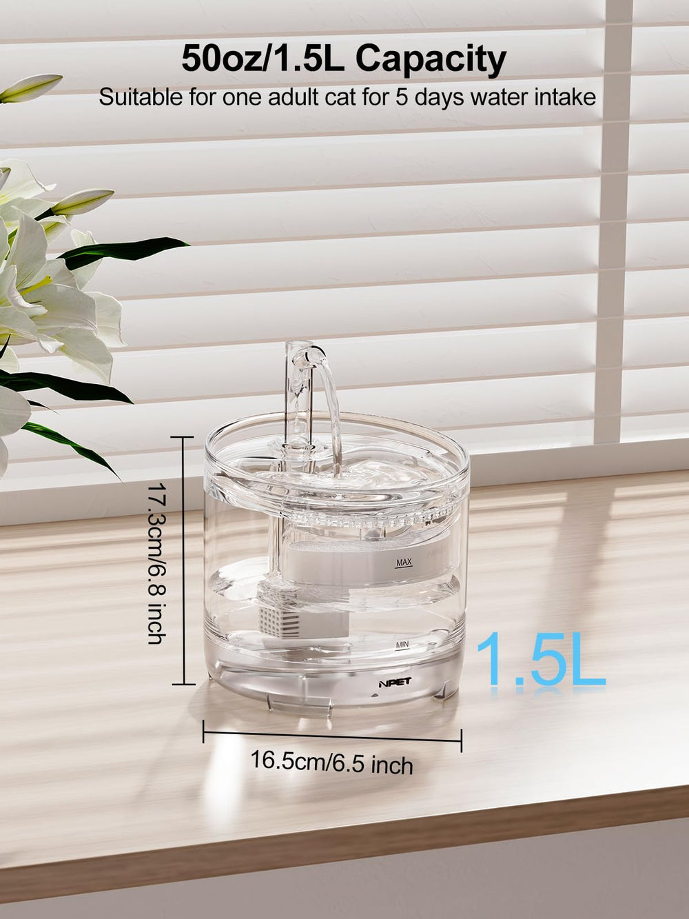 NPET WF050 capacity 50oz supports multi-pet households