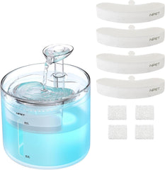 NPET WF100 cat fountain front view highlights compact design for easy indoor placement and pets' hydration