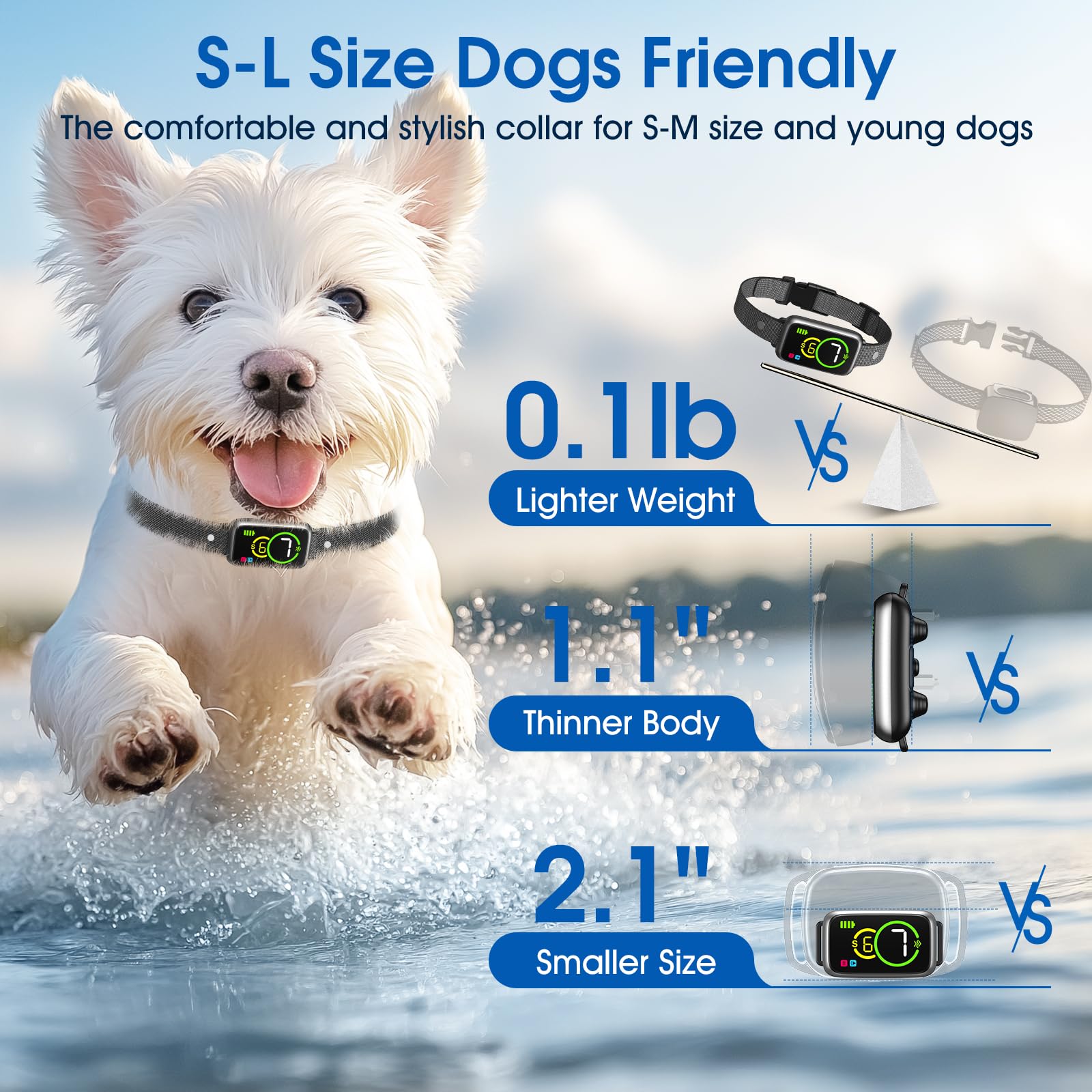 NQQHNN 1S Stop Bark Collar worn on dog demonstrates comfortable adjustable fit.