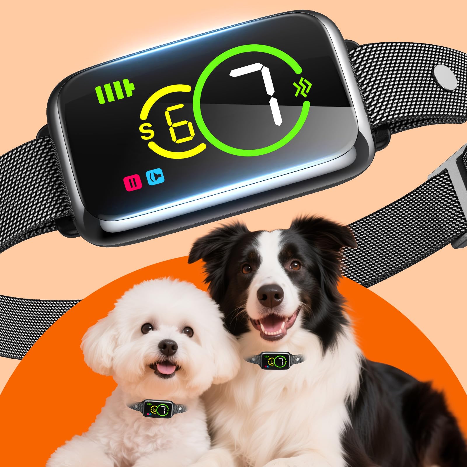 NQQHNN 1S collar front view, compact design for comfortable everyday wear and smoother bark management