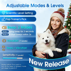 NQQHNN 1S Stop Barking collar modes image shows beep and vibration options for versatile training.
