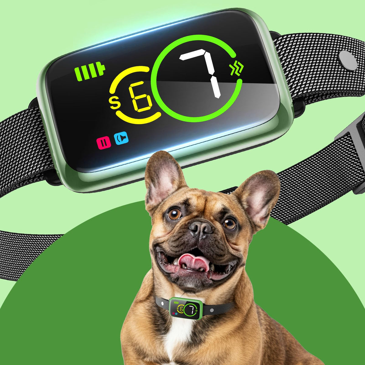 NQQHNN 1S Stop Barking collar closeup highlights compact design for humane bark control.